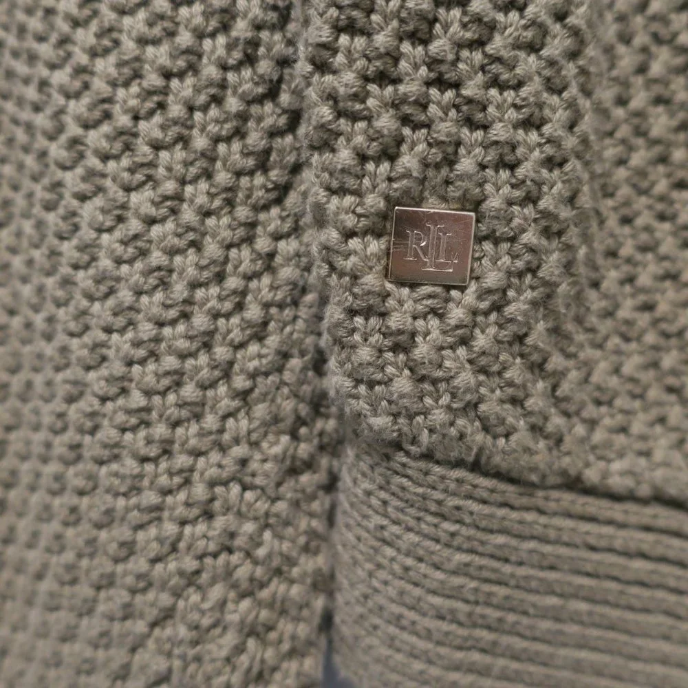 LAUREN RALPH LAUREN waffle chunky knit sweater olive green boatneck sz Large plv - Picture 5 of 8